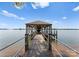 Picturesque lakefront dock featuring boat lift and wooden construction with scenic water views at 124 Wellcraft Ct, Mooresville, NC 28117
