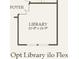 First floor of house floorplan highlighting the Library with an 11' x 11' -9
