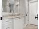 Beautiful bathroom with white vanity, marble countertop, and tiled shower at 2432 Westfield Rd, Charlotte, NC 28207