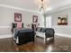 Charming bedroom featuring two twin beds with dark wood frames and striped bedding and decor at 2432 Westfield Rd, Charlotte, NC 28207