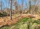 Lush backyard with mature trees, a wooden fence, and a well-maintained lawn at 8111 Sealey Ct, Charlotte, NC 28277