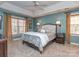 Comfortable bedroom with a tray ceiling, carpet, and light blue paint at 8111 Sealey Ct, Charlotte, NC 28277