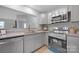 Updated kitchen features stainless steel appliances, granite countertops, and grey cabinetry at 1008 Bose Ave, Rock Hill, SC 29732