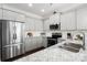 Modern kitchen featuring stainless steel appliances, granite countertops, and bright, neutral gray cabinets at 136 Kingston Dr, Locust, NC 28097
