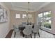 Bright dining room featuring a modern chandelier, ample natural light, and seating for six at 2017 Bridleside Dr, Indian Trail, NC 28079