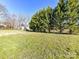 Large backyard with well-maintained lawn and mature trees bordering the property line on a bright, sunny day at 214 W Elm St, Wingate, NC 28174
