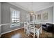 Elegant dining room with modern light fixture and hardwood floors, ideal for entertaining at 224 Mills Ln, Fort Mill, SC 29708