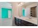 Bathroom with dual sink vanity and a view to the brightly colored bedroom at 241 Catoctin Rd, Rock Hill, SC 29732