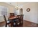 Formal dining room with hardwood floors, wainscoting, and a chandelier, complemented by a table set for six at 241 Catoctin Rd, Rock Hill, SC 29732