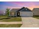 Charming single-story home featuring a two-car garage and well-manicured front lawn at sunset at 324 Aniston Ln, Shelby, NC 28152