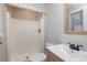 Bathroom featuring a shower, toilet, and sink with wood toned cabinets at 437 Valley St, Stanley, NC 28164