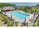 This community pool features ample seating, umbrellas, a splash pad, and a clubhouse at 5316 Baker Ln, Clover, SC 29710