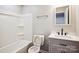 A well-lit bathroom featuring a shower-tub combo and a modern vanity with sink at 544 Castlewood Cir, Rock Hill, SC 29730