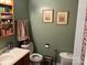 Functional bathroom with vanity sink, toilet, and decorative accents at 7426 Riding Trail Rd, Charlotte, NC 28212