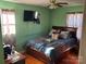 Comfortable bedroom with hardwood floors, TV and colorful bedding at 7426 Riding Trail Rd, Charlotte, NC 28212