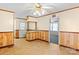 Dining area featuring linoleum flooring and half wood paneled walls at 208 Caleb Rd, Shelby, NC 28152