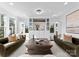 Bright living room has custom built-ins, large windows, and modern furniture at 2924 Chelsea Dr, Charlotte, NC 28209