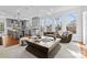 Bright kitchen and living room with gray cabinets, large windows, and modern furniture at 2924 Chelsea Dr, Charlotte, NC 28209