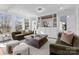 Bright living room has custom built-ins, large windows, and modern furniture at 2924 Chelsea Dr, Charlotte, NC 28209