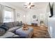 Comfortable living room with laminate floors, gray sofa, and decorative furnishings at 314 S Bruns Ave, Charlotte, NC 28208