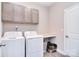 Convenient laundry room with washer, dryer, overhead cabinets, and a folding counter at 4017 Avis Way, Monroe, NC 28110