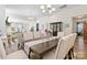 Elegant dining room with a large table, upholstered chairs, and a stylish chandelier, perfect for entertaining guests at 7336 Overjoyed Xing, Charlotte, NC 28215