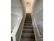 Carpeted staircase with white railings leads to the upper level of the home at 14331 Evening Flight Ln, Charlotte, NC 28262