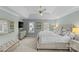 Spacious main bedroom with tray ceiling, ensuite bath, and natural light from the windows at 700 Queen Charlottes Ct, Charlotte, NC 28211