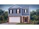 Two-story home featuring stone accents, gray siding, a two-car garage, and a welcoming front entry at 123 Meadowview Dr, Statesville, NC 28677