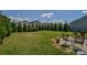 Large backyard featuring lush grass and privacy trees, perfect for outdoor relaxation and recreation at 173 Glastonbury Dr, Mooresville, NC 28115