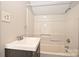 Clean bathroom featuring a tub, shower, vanity, and standard fixtures, ready for personal touches at 332 Goforth Rd, Kings Mountain, NC 28086