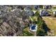 Aerial shot of a home with a pool surrounded by lush greenery and trees at 7205 Yellowhorn Trl, Waxhaw, NC 28173