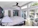 Spacious bedroom with natural light, ceiling fan, sliding doors to a deck, and a modern design at 9808 Washam Potts Rd, Cornelius, NC 28031