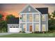 Two-story gray home with a welcoming front porch, second story balcony, and attached two-car garage at 1055 Kinship Dr # 78, Lancaster, SC 29720