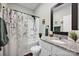 A well-lit bathroom features a granite countertop, white vanity, and stylish fixtures at 2324 Lanza Dr, Charlotte, NC 28215