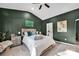 Spacious main bedroom with green accent wall, vaulted ceiling, and ensuite bathroom at 2324 Lanza Dr, Charlotte, NC 28215