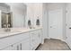 Modern bathroom offers a double sink vanity with white cabinets and grey tile floors at 3532 Tully Ave, Kannapolis, NC 28081