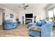 Inviting living area with hardwood floors, a fireplace, and comfortable blue furnishings at 3532 Tully Ave, Kannapolis, NC 28081