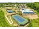 An aerial view of community amenities: tennis courts, clubhouse, and a beautiful pool area at 844 Braddock Way, Fort Mill, SC 29715