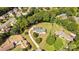Expansive aerial view showing a home with a spacious yard, surrounded by mature trees and other residences at 1131 Doby Ct, Fort Mill, SC 29715
