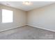 Well-lit bedroom features neutral carpet, a large window, and bright walls at 12915 Deaton Hill Dr, Charlotte, NC 28269