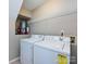 Practical laundry area equipped with a washer, dryer, and shelving at 12915 Deaton Hill Dr, Charlotte, NC 28269