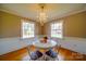 Bright dining room with stylish chandelier, round table, and ample natural light, ideal for Gathering meals and gatherings at 204 Julia Ave, Belmont, NC 28012