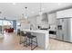 Modern kitchen featuring a center island, stainless steel appliances, sleek white cabinets, and stylish pendant lighting at 210 Freeland Ln, Charlotte, NC 28217