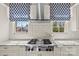 Kitchen features stainless steel range and blue patterned window covers at 2251 Selwyn Ave # 201, Charlotte, NC 28207