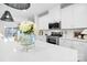 Close up view of a kitchen island featuring white countertops and an elegant flower arrangement at 3512 Auburn Curb Rd, Charlotte, NC 28217
