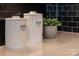 Stylish kitchen decor with sugar and flour canisters, a small succulent, and sleek countertops against a dark tile backsplash at 3523 Rapport Ct # 026, Lancaster, SC 29720