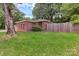 Nice backyard view of a red brick home with a wooden fence and green grass at 1125 Mcdow Dr, Rock Hill, SC 29732