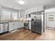 Bright kitchen features stainless steel appliances, white cabinets and backsplash, and granite countertops at 125 Ashe St, Gastonia, NC 28056