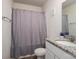 Bathroom featuring single sink, granite countertops, and a shower with a gray curtain at 1587 Berkshire Dr, Newton, NC 28658